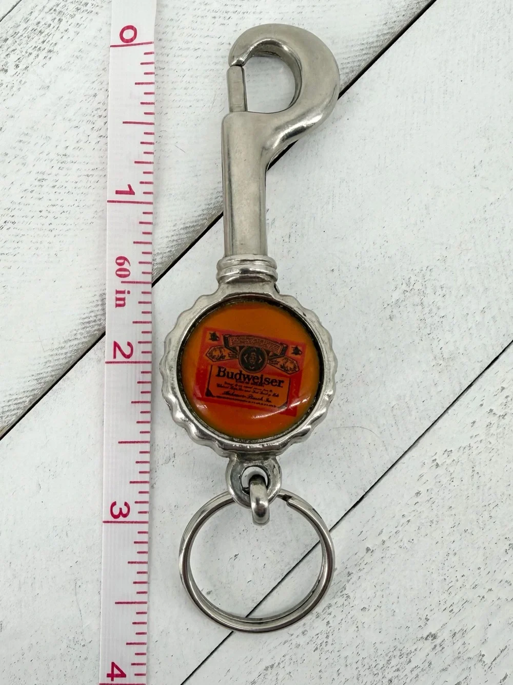 Vintage Budweiser Beer Bottle Cap Snap Hook Keychain Clip Bottle Opener Tool
